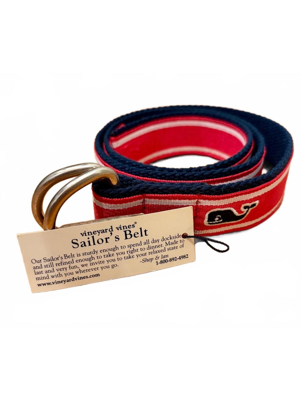 Vineyard Vines Sailor’s Belt Red Navy Whale Stripe NWT Size Small